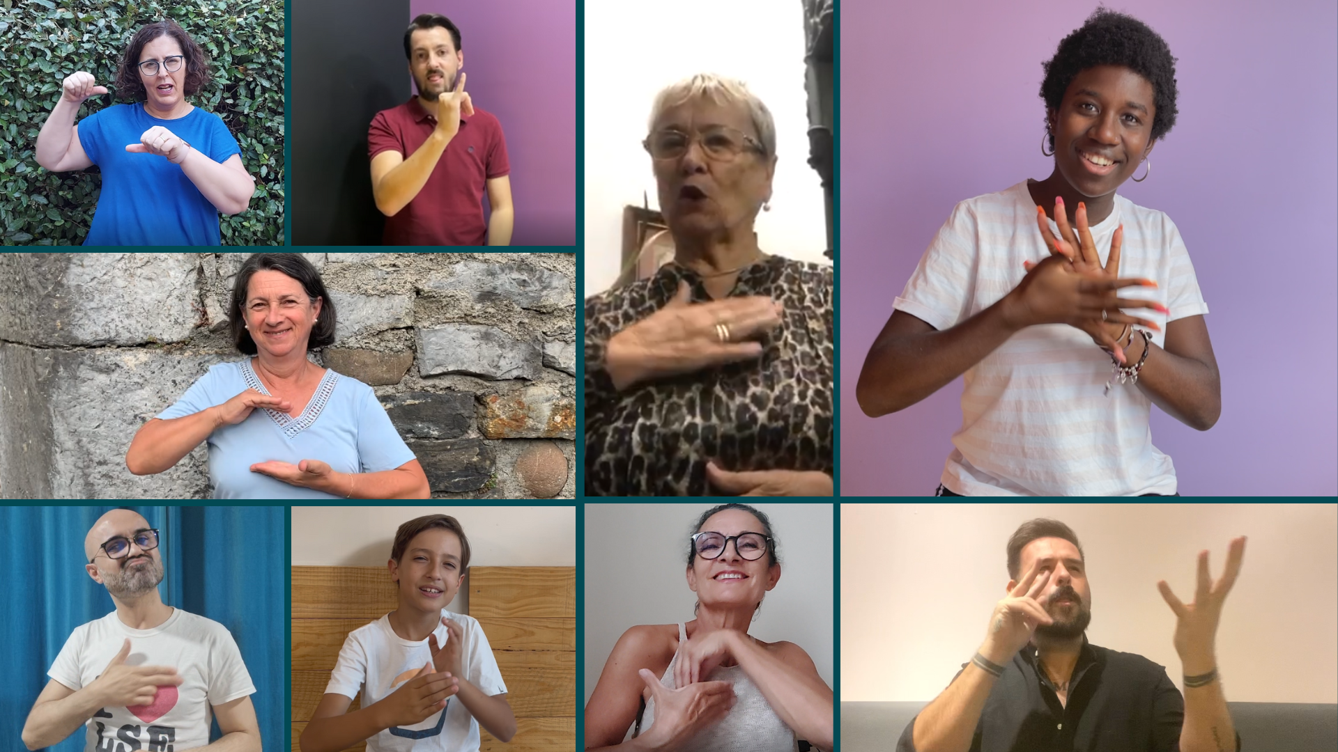 Collage de varias personas hablando distintas lenguas de signos.