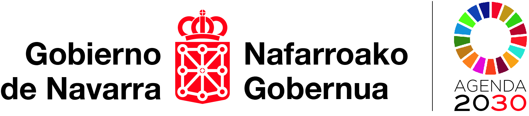 Logo del Gobierno de Navarra en castellano y en euskera, con el logo de la Agenda 2030 a su derecha.