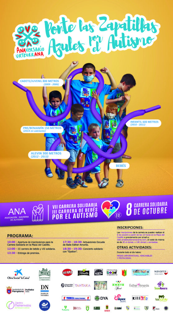 "Ponte las zapatillas azules por el autismo". Imagen del cartel del Día Europeo de Concienciación por el Autismo.