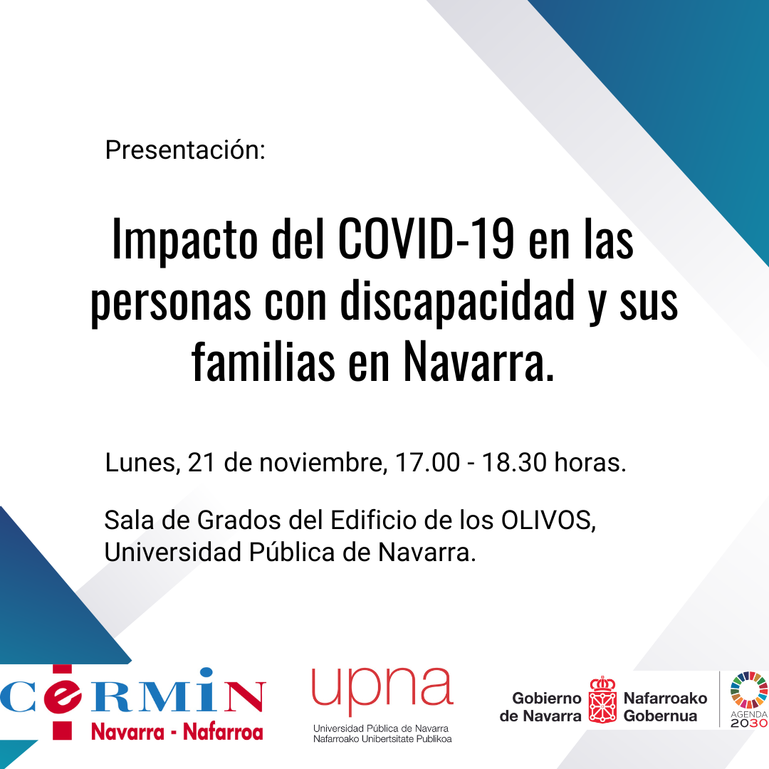 Invitación a la presentación del estudio 'Impacto del COVID-19 en las personas con discapacidad y sus familias en Navarra'.