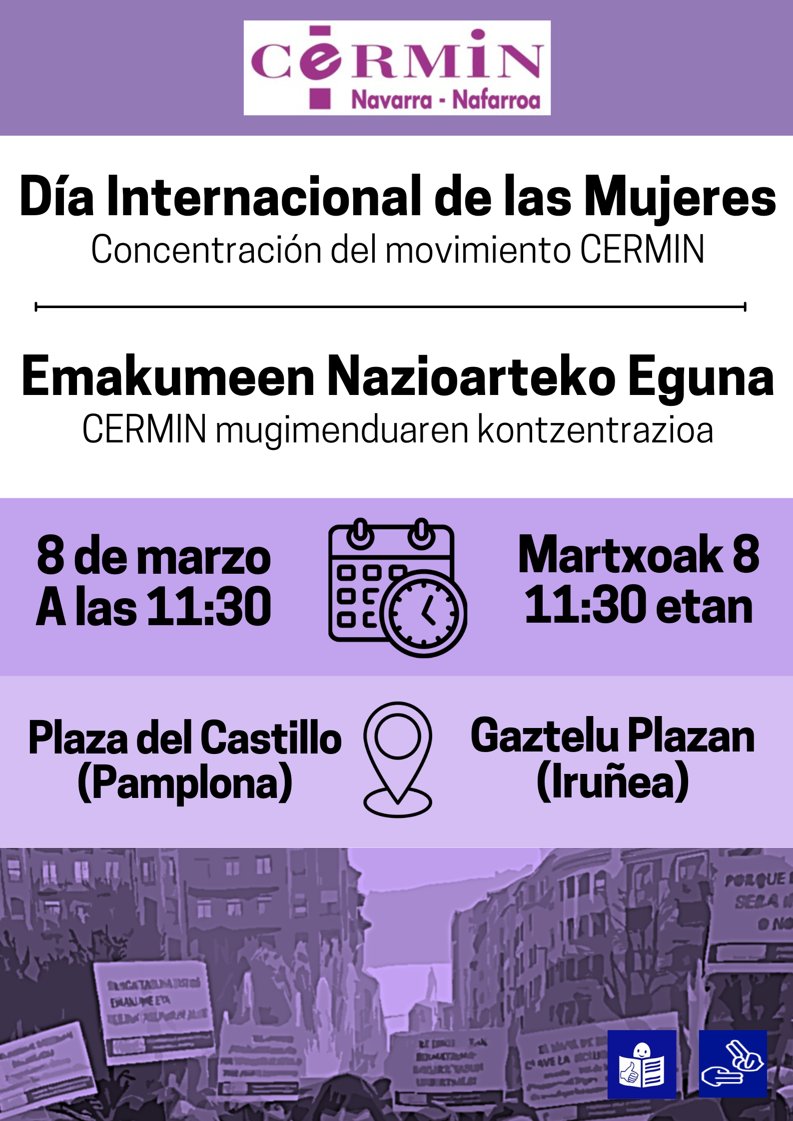 Imagen del cartel de la concentración de CERMIN con motivo del 8M.
