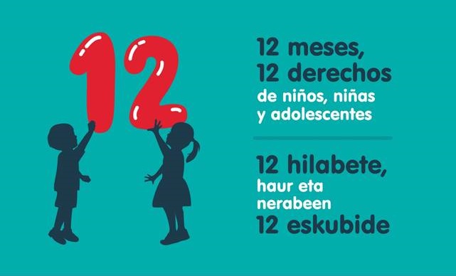 Cartel '12 meses, 12 derechos' de los niño, niñas y adolescentes