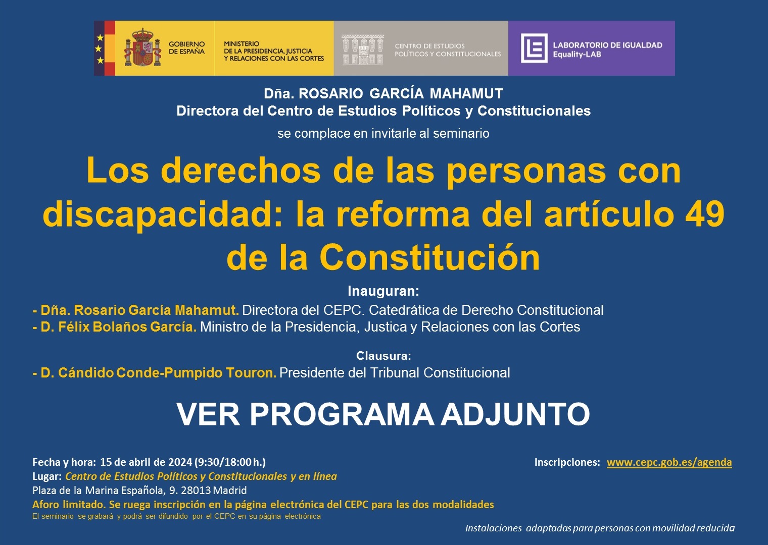 cartel de seminario del artículo 49 de la constitución española