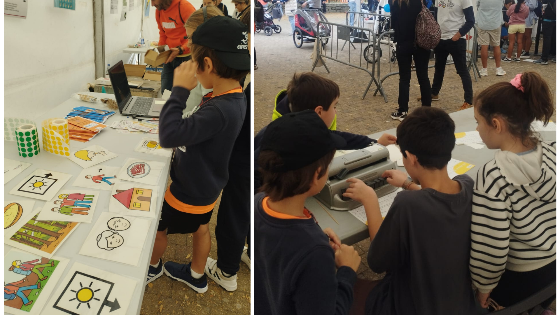 Niños y niñas en jugando en el taller inclusivo